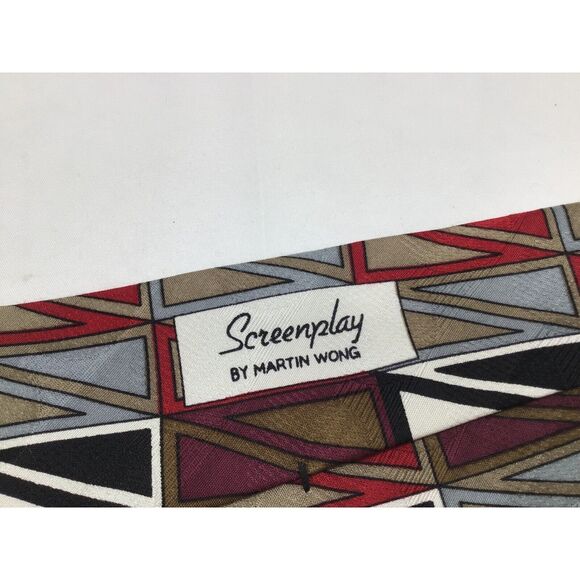 Screenplay Martin Wong Silk Necktie Multicolored Geometric Shapes - Picture 3 of 4
